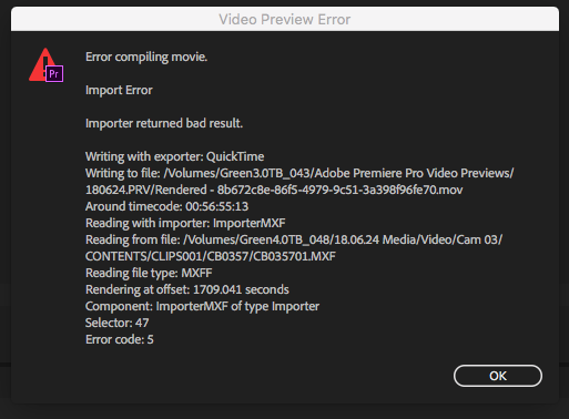 File import failure что делать adobe premiere